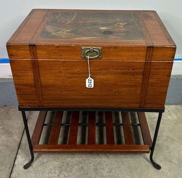 Wooden Trunk Side Table With Metal Frame image