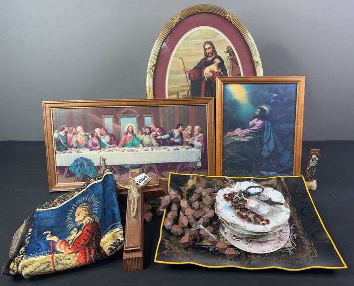 Last Supper Framed Picture, Rosaries, Crucifixes, & Assorted Religious Home Decor image