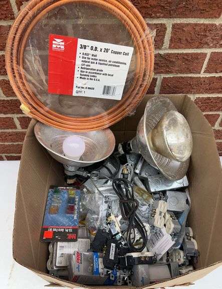 Box of Electrical Lighting and Tubing Supplies Etc image