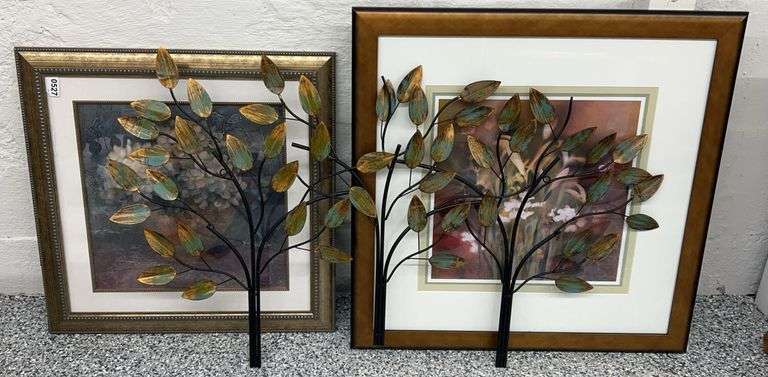 2 Large Floral Paintings and Metal Decor image