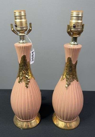 Pair of Vintage Midcentury Dusty Rose Lamps with Gold Accents image