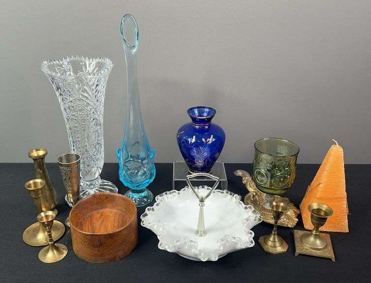 Brass Candlesticks, Glass Vases, & Misc. Home Decor image