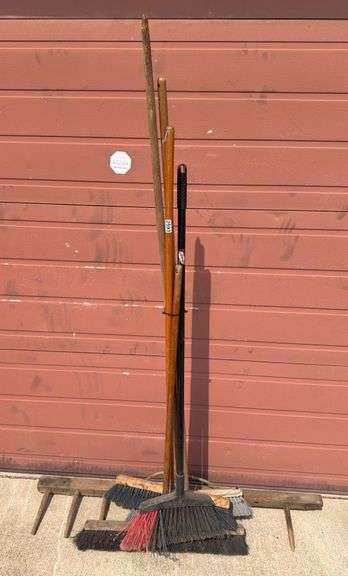 Assorted Brooms & Vintage Rake image