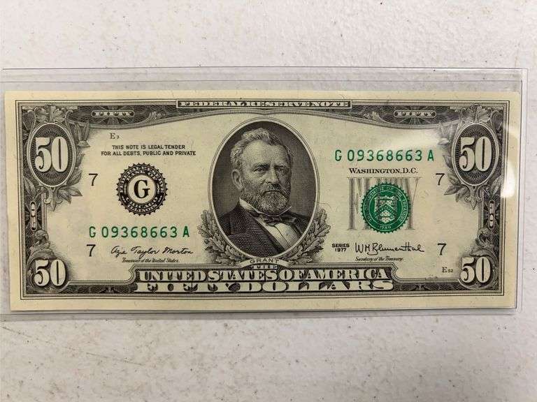 1977 Crisp Uncirculated 50 Dollar Bill image