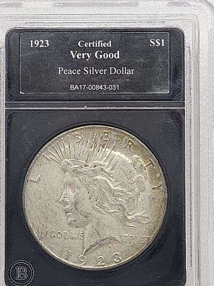 1923 PEACE SILVER DOLLAR certified very good S$1 image