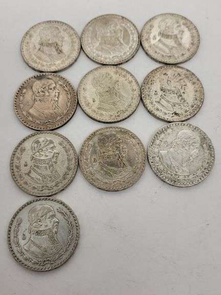 10 MEXICO UN PESO ESTADOS UNIDOS MEXICAN SILVER COINS, Dates vary image