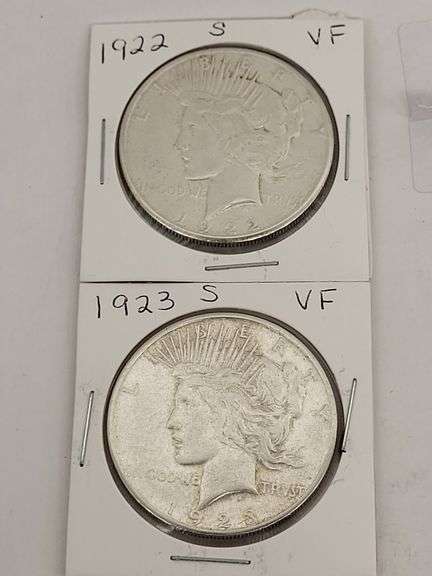 1922 S VF- 1923 S VF PEACE SILVER DOLLARS image
