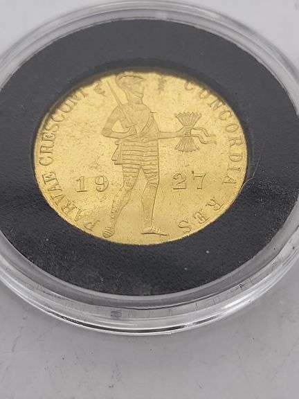 1927 Netherlands 1 Ducat Standing Knight  Gold Uncirculated image