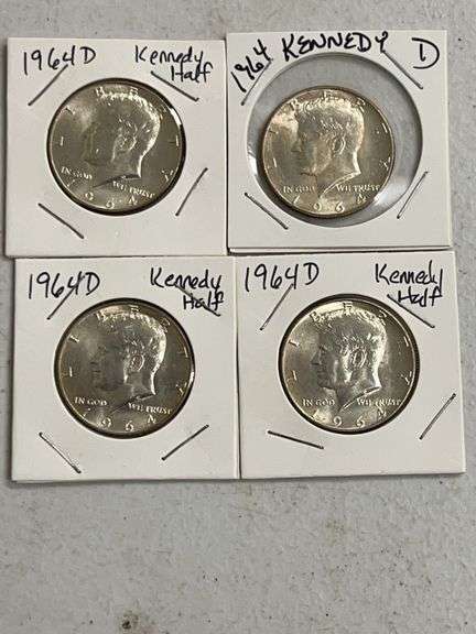 4 1964 D Kennedy Half Dollars All Silver Coins image
