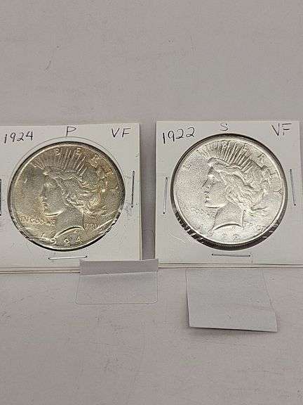 1924 P VF-1922 S VF PEACE SILVER DOLLARS image