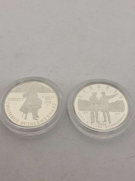 1992-P Columbus Quincentenary BU Silver Dollar US Mint $1 Coin, 2004 Lewis And Clark silver dollar - Both Commemorative ONLY image