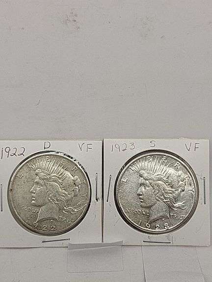 1922 D VF- 1923 S VF PEACE SILVER DOLLARS image