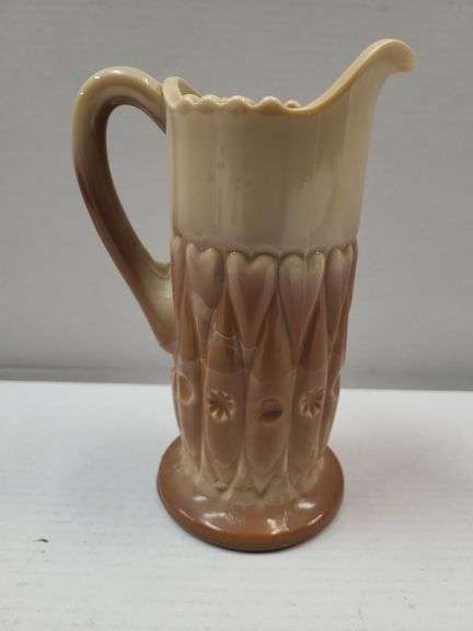 Greentown Indiana Goblet, Shuttle, Chocolate, Narrow Creamer ( cracked) image