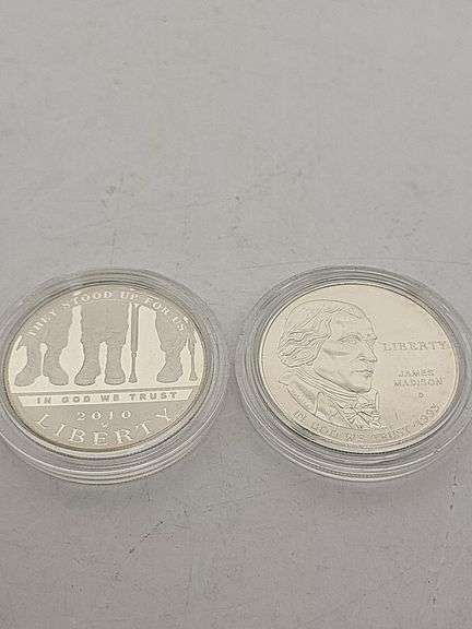 2010 W Disabled Veterans Commemorative Silver Dollar Uncirculated US Coin,1993-D Proof James Madison Silver Commemorative One Dollar Coin image
