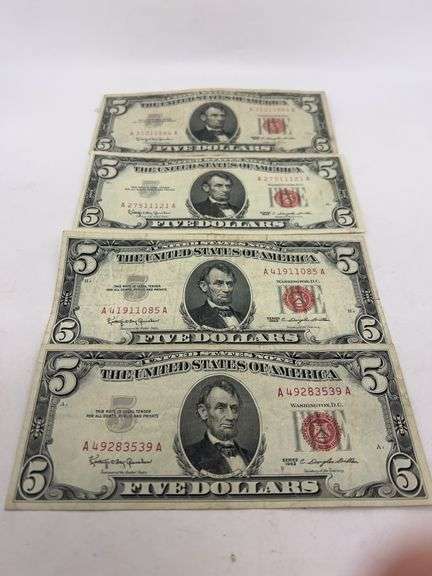 4- 1963 Red Seal Five Dollar Bills All Crisp image