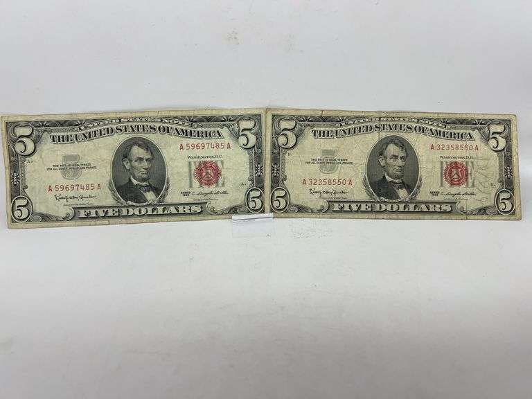 Two 1963 Red Seal 5 Dollar Notes image