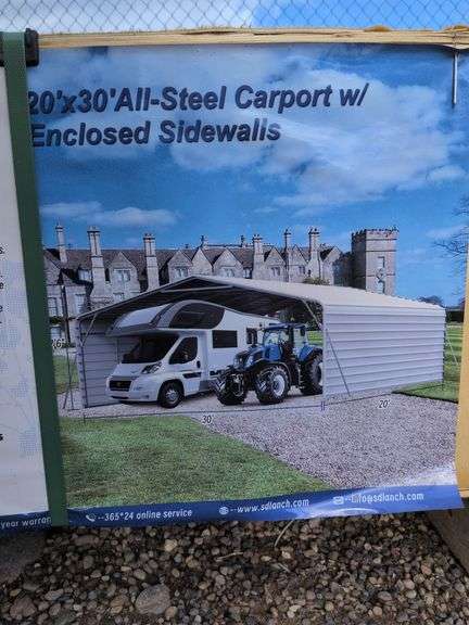 20x30 all steel carport with enclosed sidewalls image
