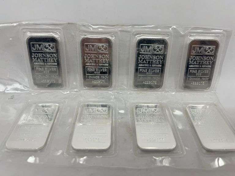 8-Johnson Matthew .999 Fine Silver 1 Troy Ounce Bars 8 Troy Ounces Total image