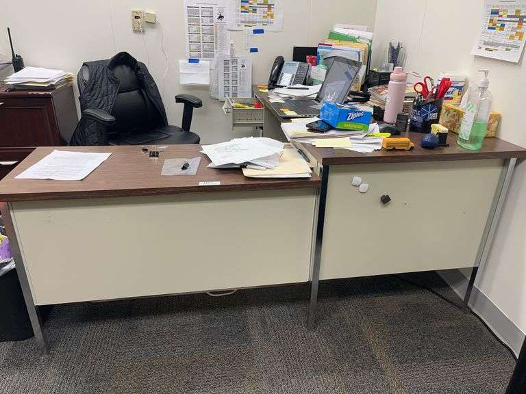 L-shaped desk, cabinet and file cabinet image