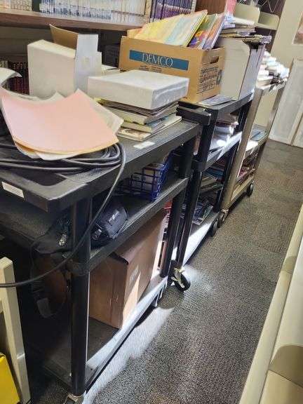 3 rolling library/media carts- contents and books not included image