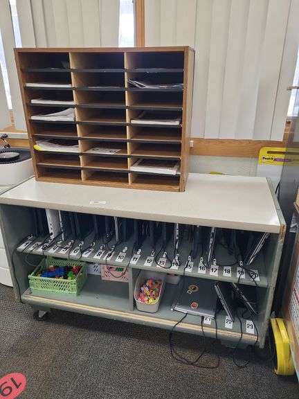 Rolling cart w/ organizer cabinet- items on and around shelf not included image