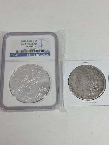 1 2012 S Silver Eagle Early Release MS69 & 1921 Morgan image