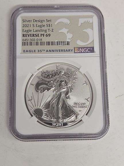2021 S Silver Eagle Eagle Landing T-2 Reverse PF 69 image
