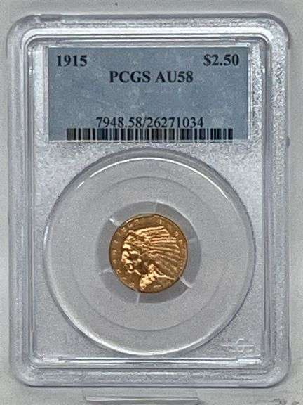 1915 $2.50 Indian Head Gold Coin SCGS AU58 image