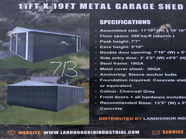 11'x19' Metal Garage Shed With Double Front Doors image