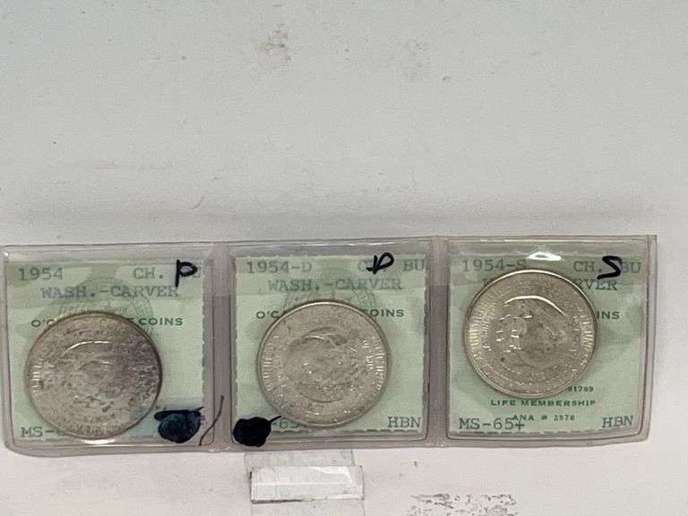 1954 P, D & S BU George Carver & Booker T Washington Half Dollars image