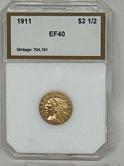 1911 $2 1/2 Indian Head Gold Coin EF 40 image