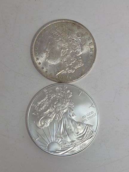 1884 O Morgan BU Silver Eagle & 2014 Bu image