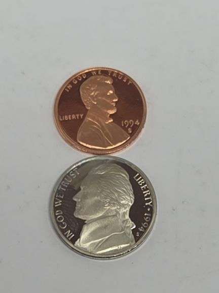 1 1994 S Proof  Penny & 1994 S Nickel image