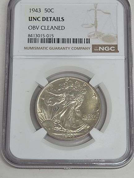 1943 Walking Liberty Silver Half Dollar NGC UNC Details (OBV ClEANED) image