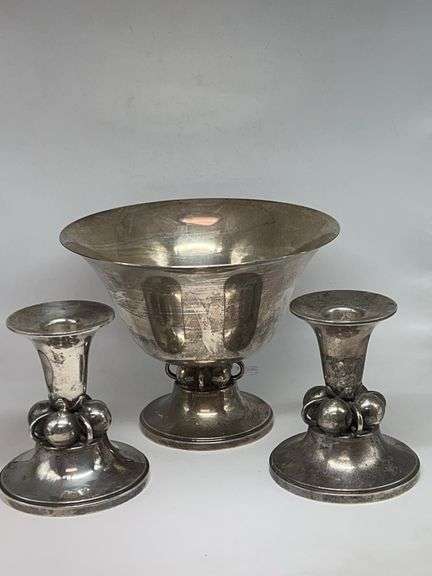 3 Piece Symth Sterling Silver Set 2 Candle Holders & Pedestal image