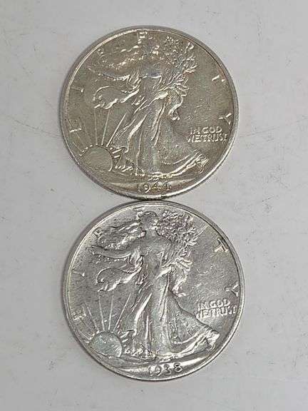 1938 & 1944 Walking Liberty Silver Half Dollars BU image