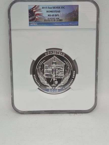 2015 5 oz America the Beautiful Homestead Silver Coin NGC MS 69 DPL image