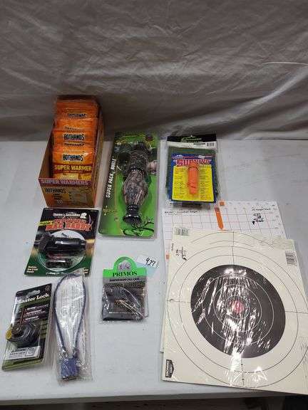 Primos super pac bugle, hot hands warmers, whistle,  gun locks, targets image