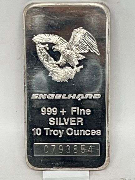 10 Troy Oz 999 Fine Silver Engelhard Silver Bar image