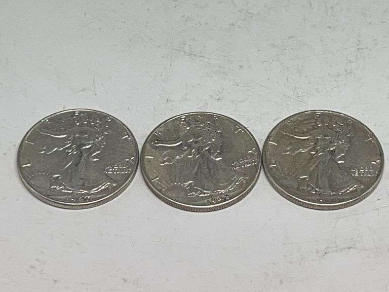 1942, 1944, 1947 Walking Liberty Half Dollars BU image
