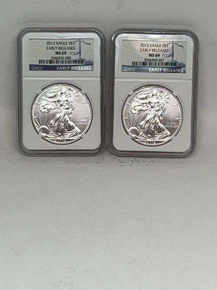 (2) 2012 Silver Eagle Early Releases MS 69 image