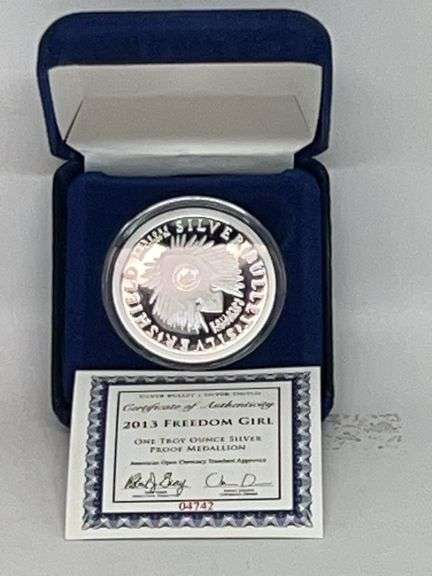 2013 Freedom Girl Silver Proof Round Medallion 1 Troy Oz image