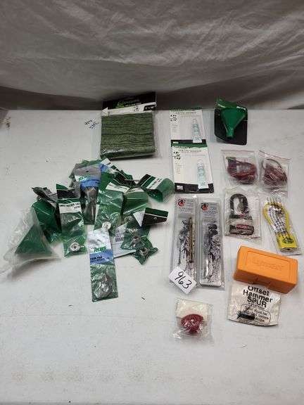 RCBS shell holder, case Remover lot. Gunsack. gun tight adhesive, powder funnel, gun locks, hammer spur, Lyman Receiver site. Online capper image