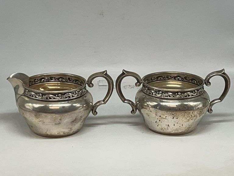 Reed & Barton Sterling Silver Creamer & Sugar Bowl Stamped X828 image