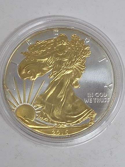 2015 American Silver Eagle Dollar 1 Troy oz .999 Fine Silver w/ 24K Gold Gilded image