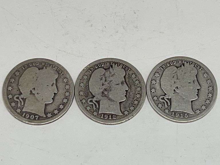 3 Barber Quarters 1907 1912 1915D image