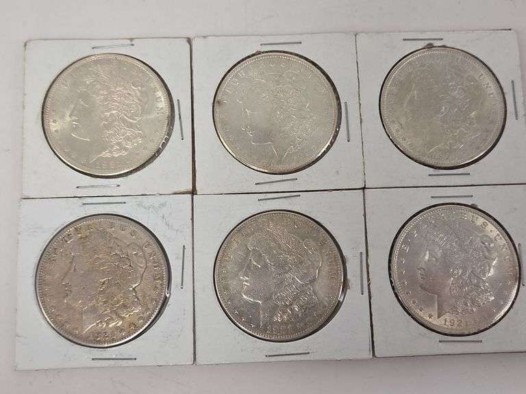 6 1921 Morgan Silver Dollars BU image