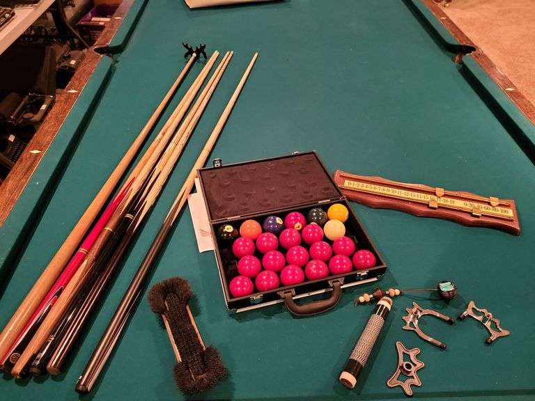 Vintage snooker table w/ cover and accessories