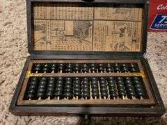 Vintage cigar cases, torch, cans, abacus, misc