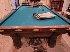 Vintage snooker table w/ cover and accessories